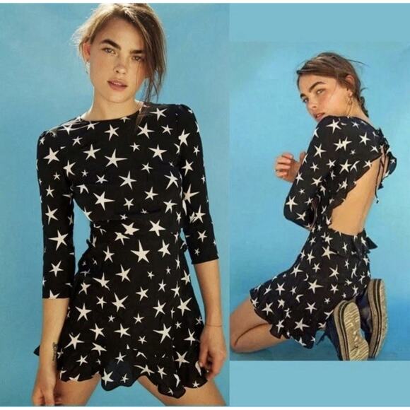 REALISATION PAR Goldie StarStruck Mini Dress XS Black Silk Ruffle Party - Picture 1 of 16